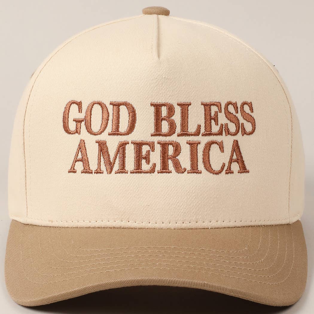 GOD BLESS AMERICA EMBROIDERED TWO TONE CAP