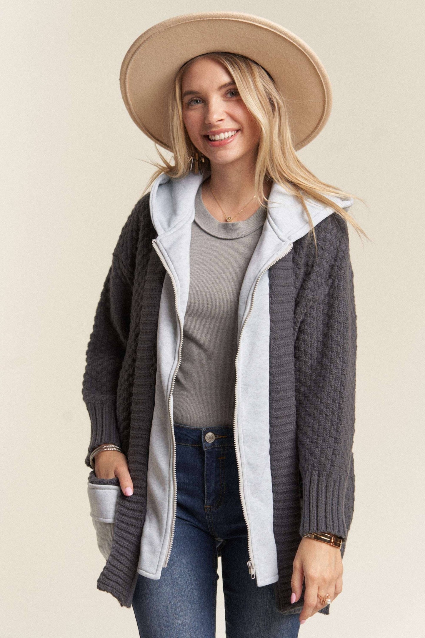 CHARCOAL ZIP UP HOODIE JACKET