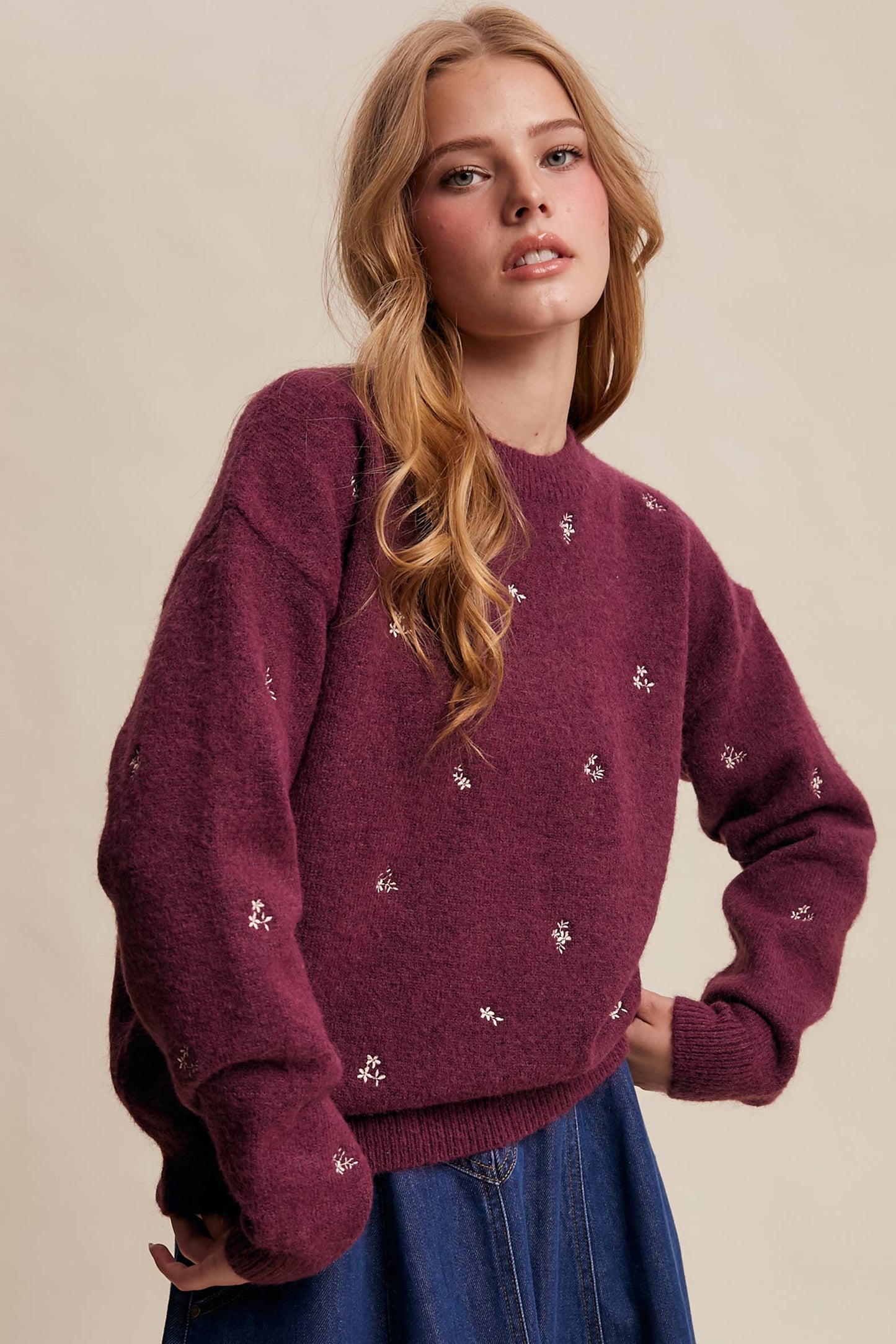 EMBROIDERED DOT KNIT SWEATER
