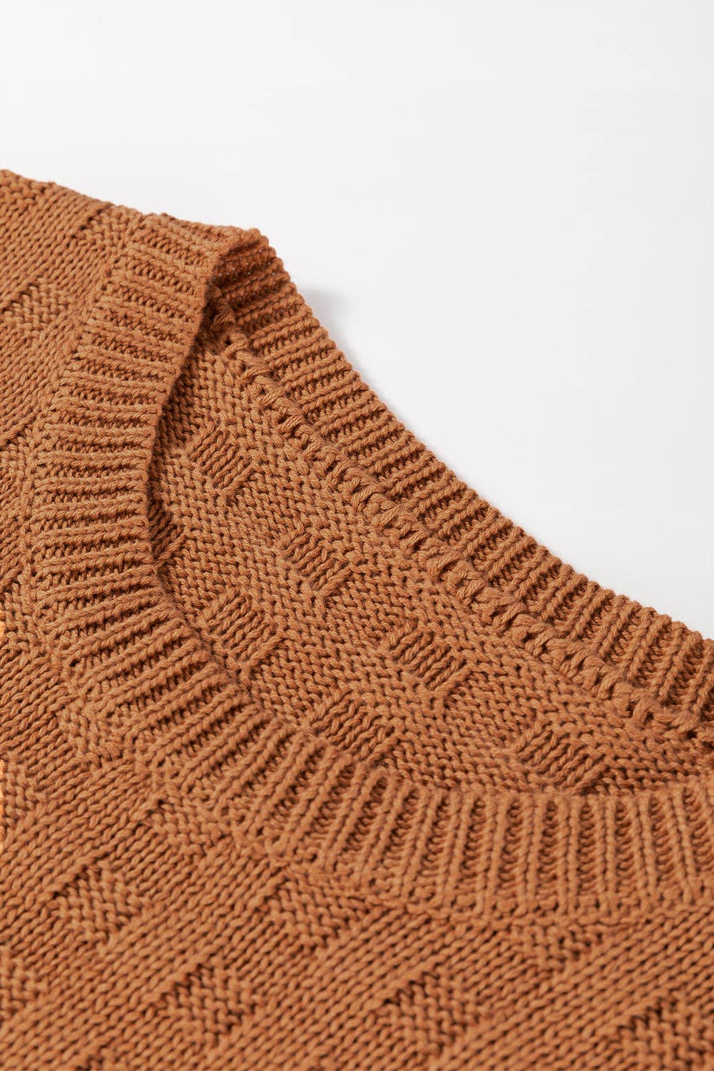 CAMEL ROUND NECK KNIT TOP