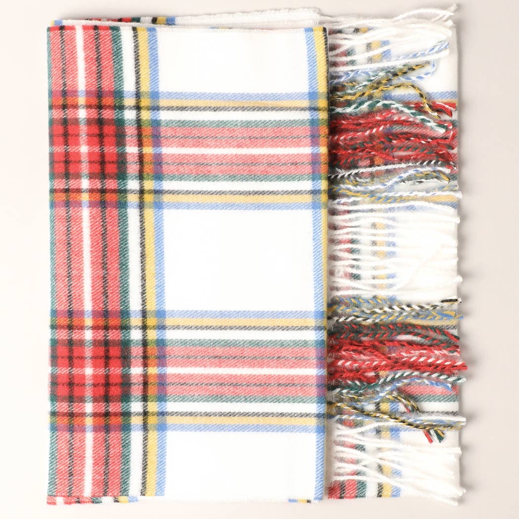 Fashion City - Cashmere Feel Plaid Pattern Scarf - Fringed Edges: SW-18 / ONE SIZE