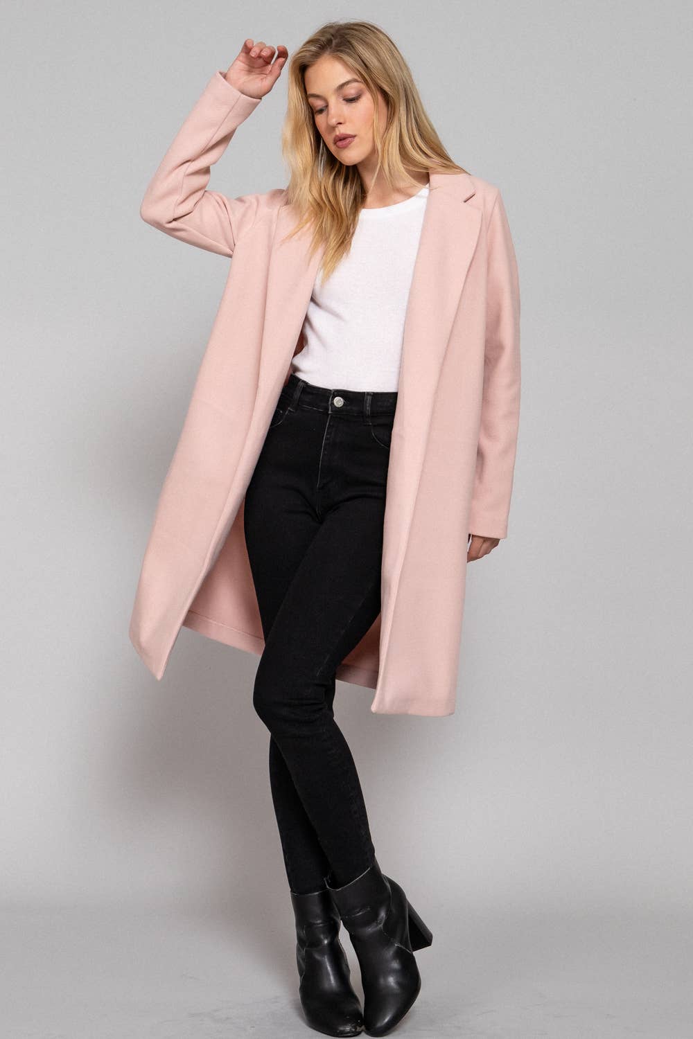 PALE PINK LONG SOFT FELT COAT