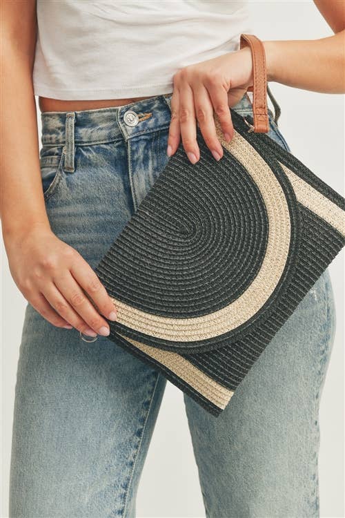TWO TONE STRAW CLUTCH + CROSSBODY
