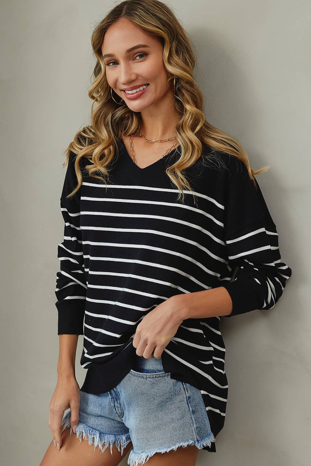 EVERYDAY CASUAL STRIPED KNIT TOP