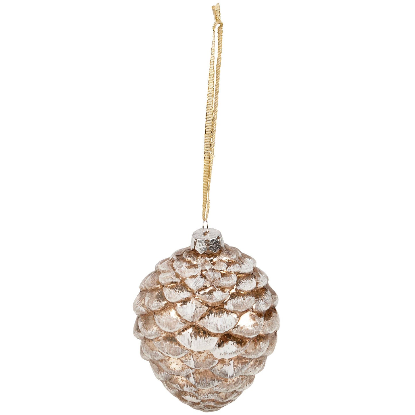 GLASS SNOWY PINECONE CHRISTMAS ORNAMENT