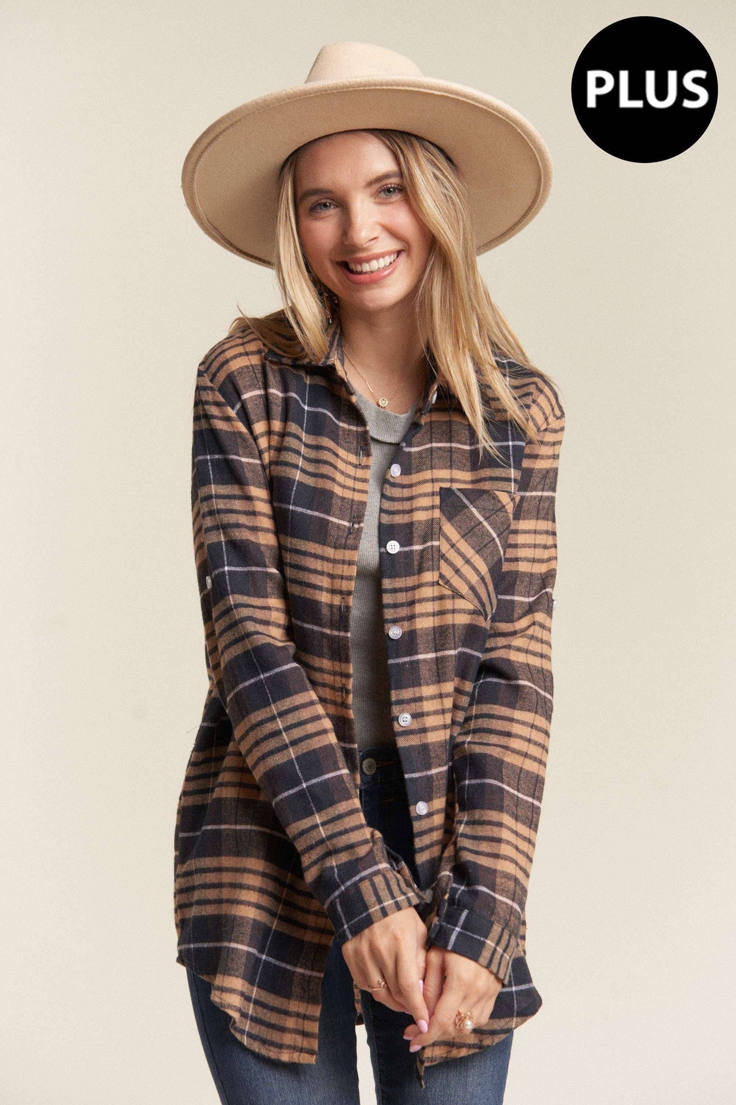 PLUS SIZE BUTTON DOWN PLAID SHIRT