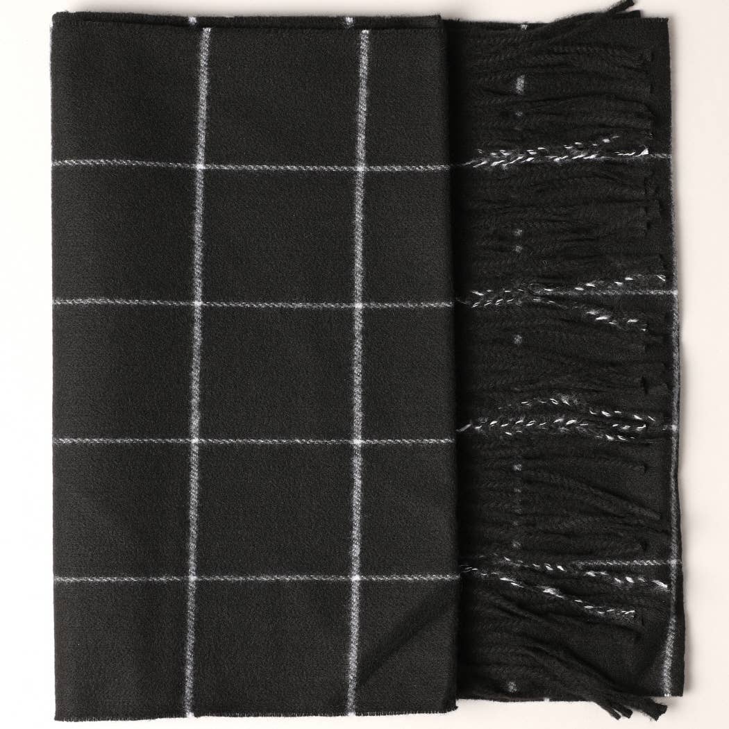 Fashion City - Cashmere Feel Plaid Pattern Scarf - Fringed Edges: SW-18 / ONE SIZE