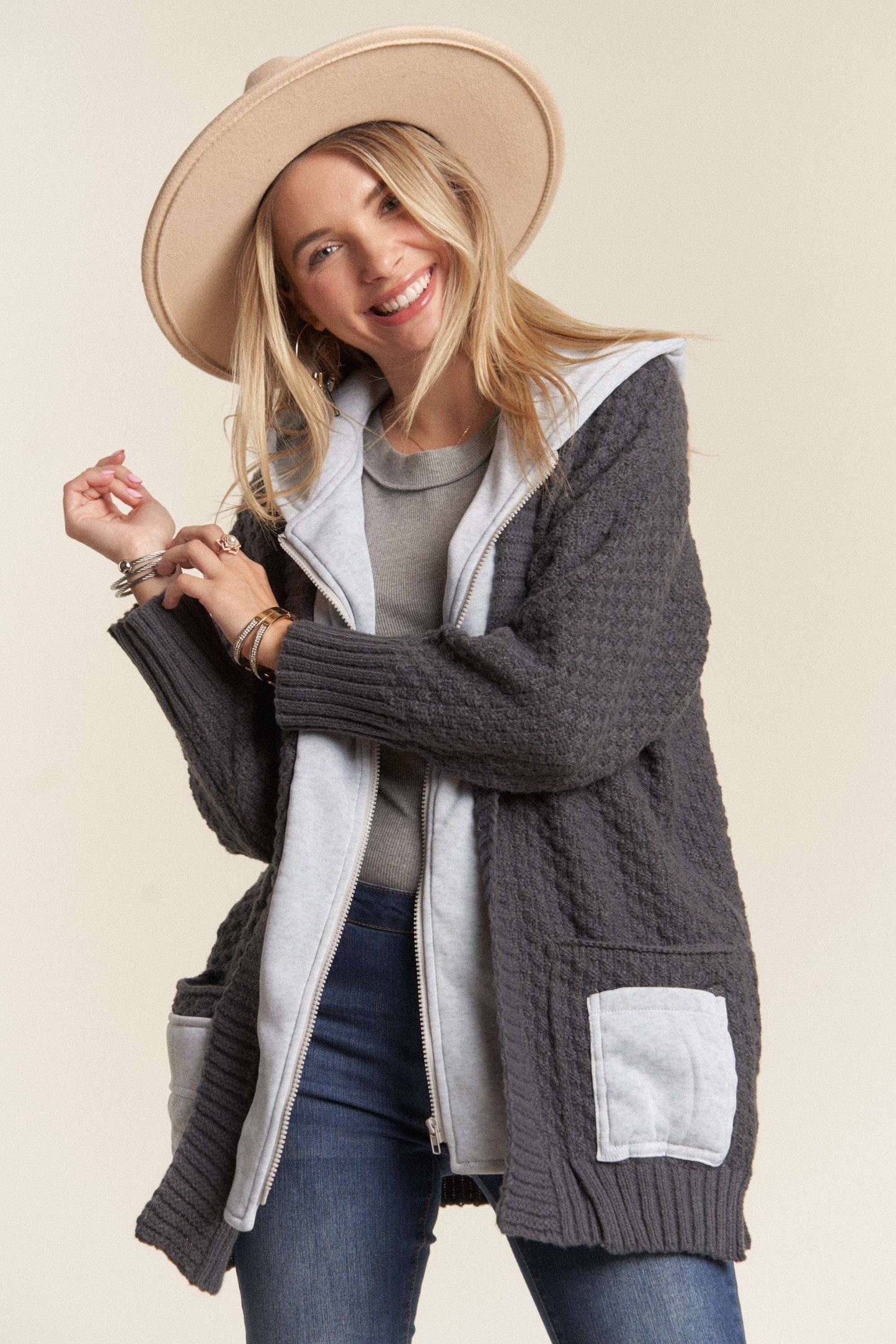 CHARCOAL ZIP UP HOODIE JACKET
