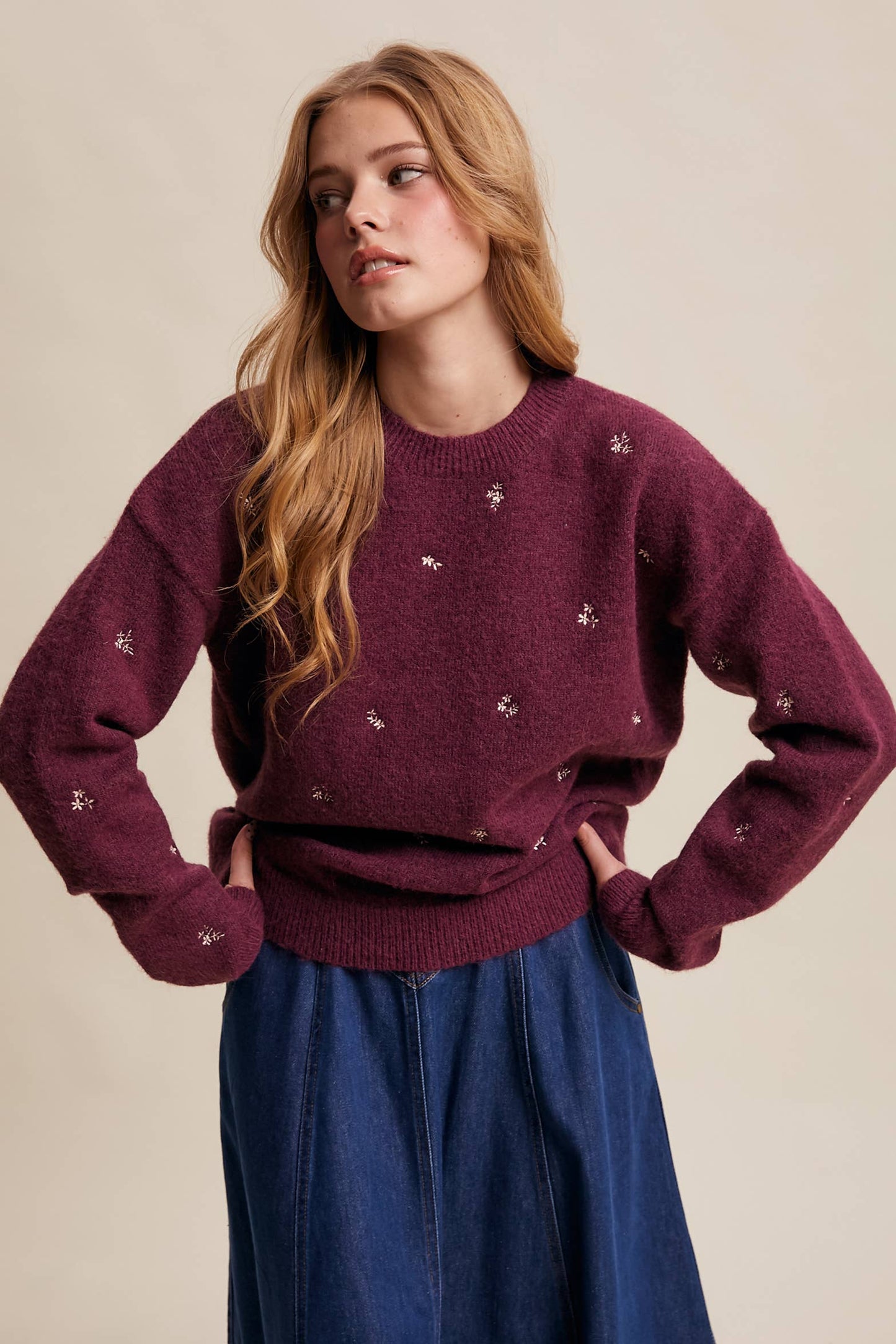 EMBROIDERED DOT KNIT SWEATER