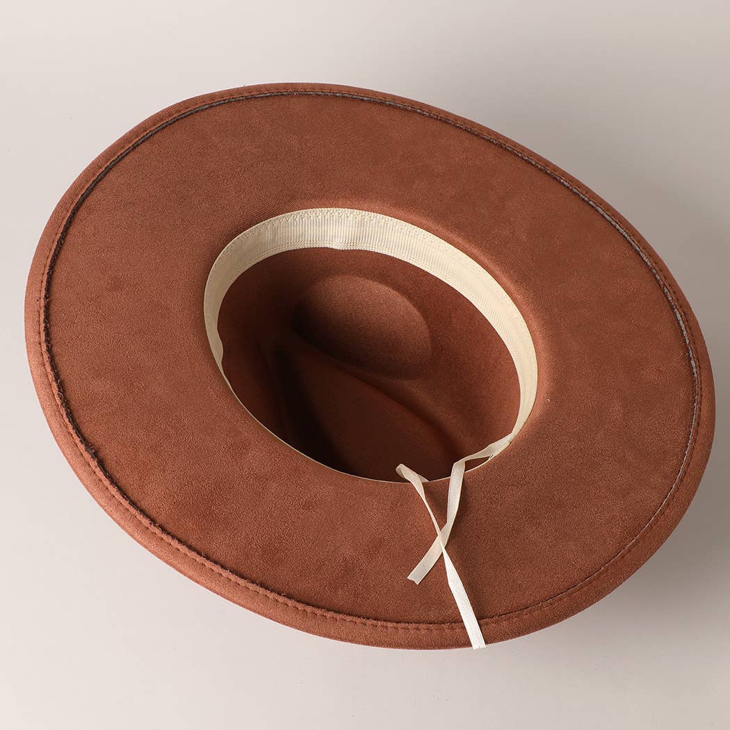 GOLD FELT WIDE BRIM SUEDE FEDORA HAT