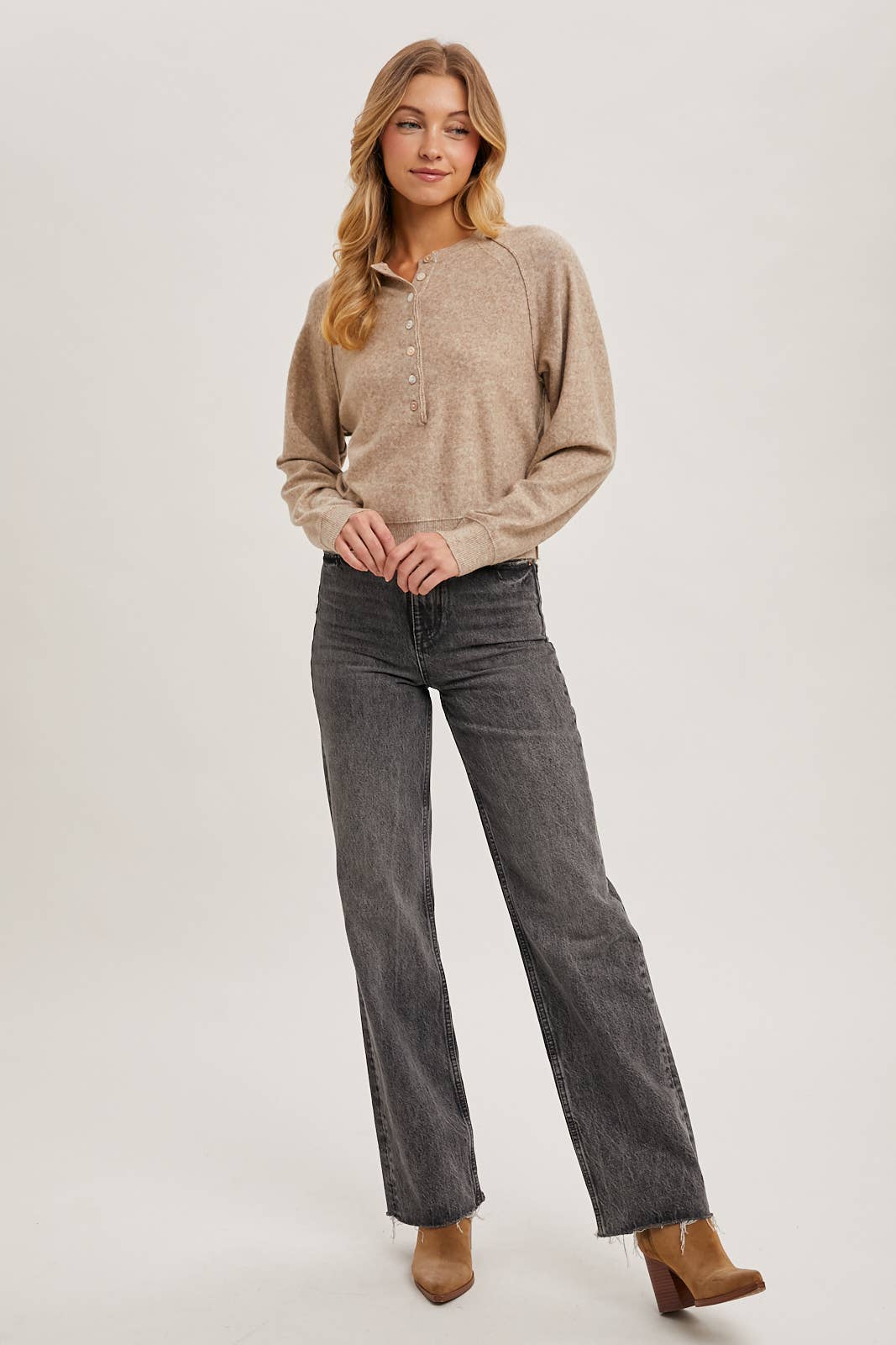 Bluivy - HALF-BUTTON HENLEY KNIT SWEATER: HUNTER GREEN / M