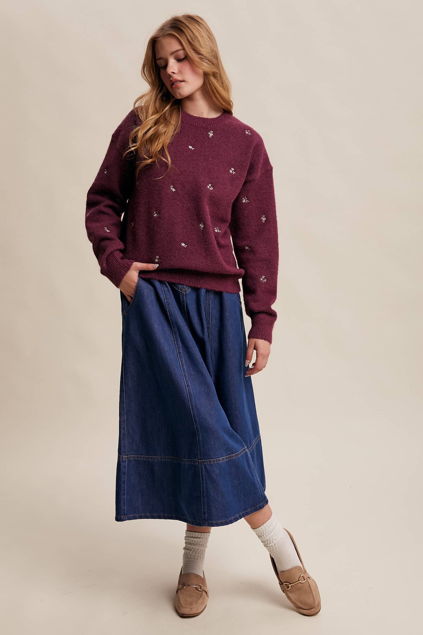 EMBROIDERED DOT KNIT SWEATER