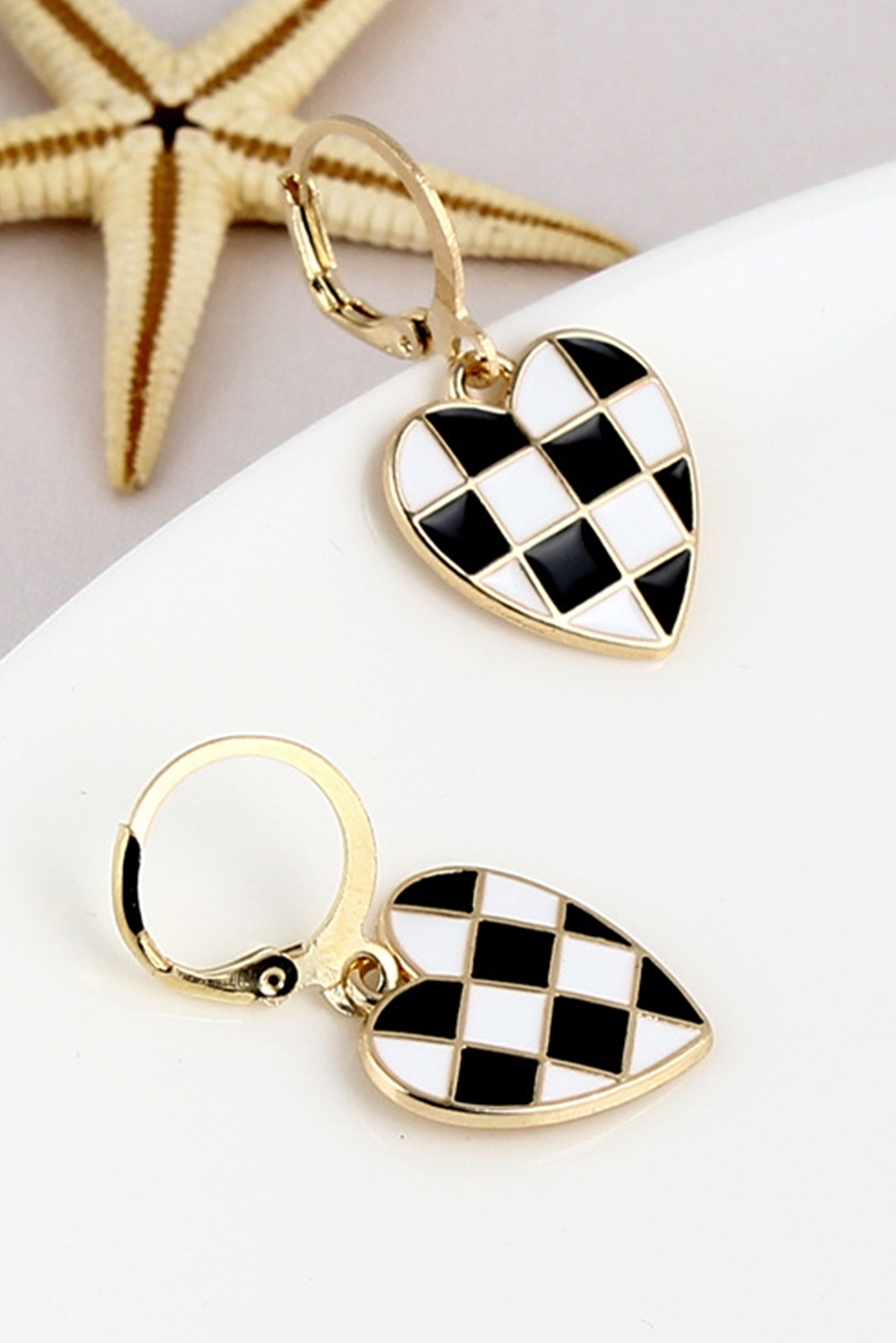 Little Daisy Closet - LDC Checkered Heart Shape Hoop Dangle Earrings: Black
