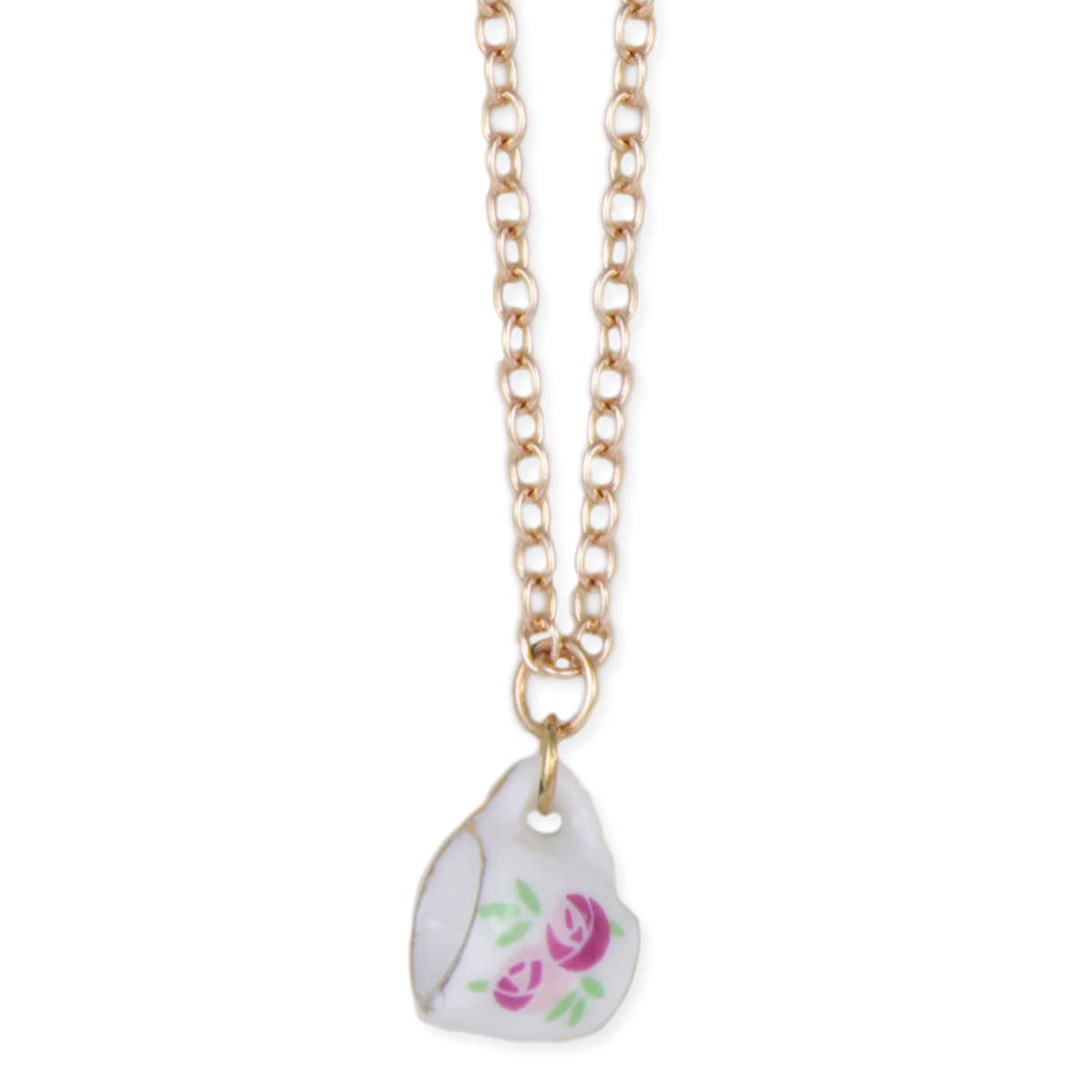 ZAD - Pink White Ceramic Teacup Gold Necklace