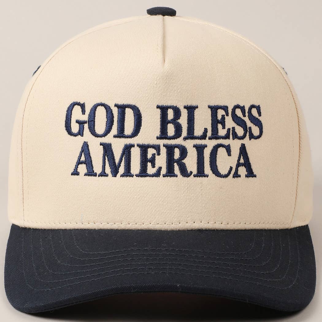 GOD BLESS AMERICA EMBROIDERED TWO TONE CAP