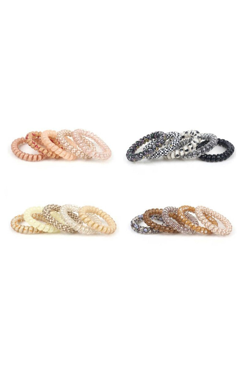 MIX OF 5, SOLID FLOWER CHECKER HAIR COIL TIES