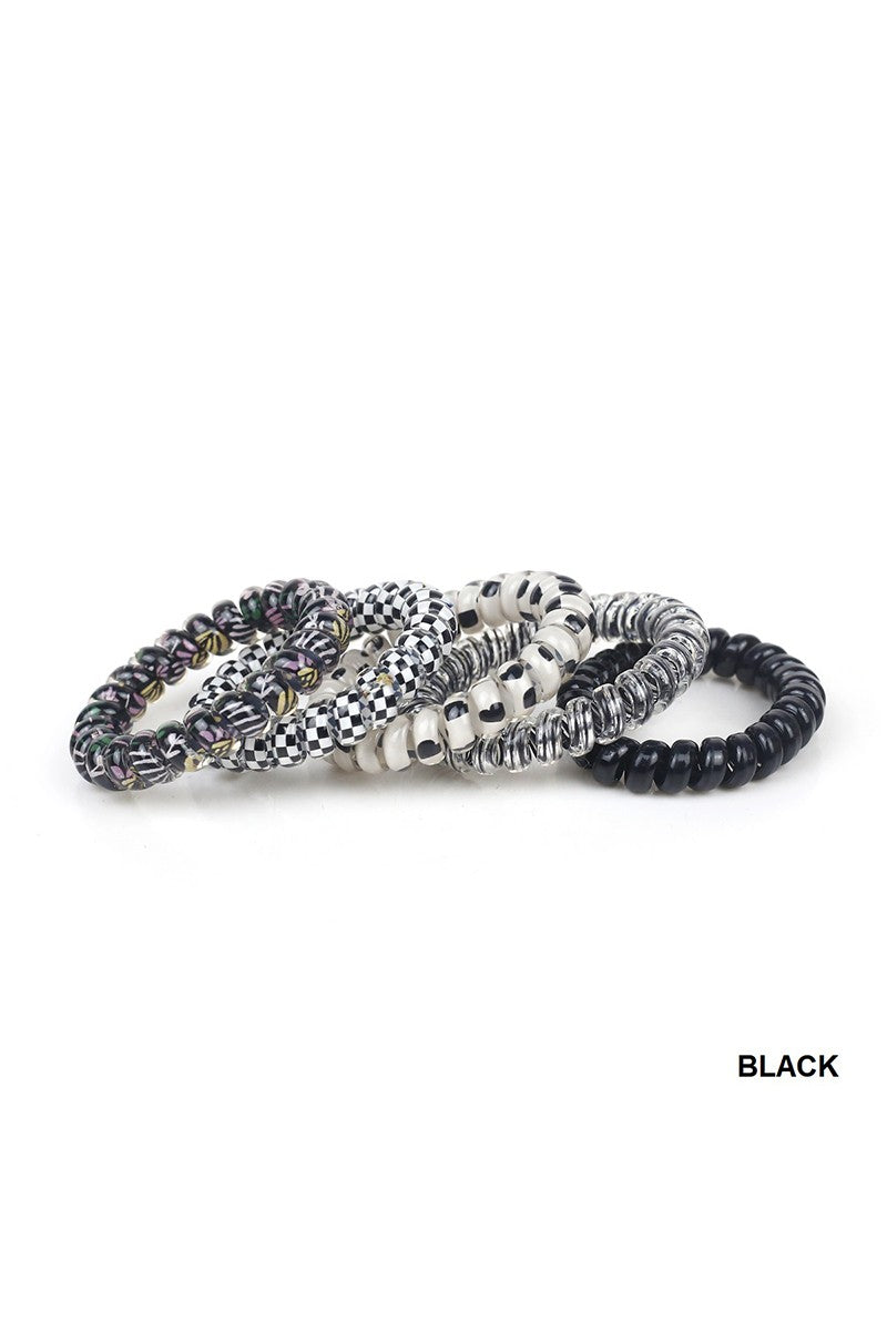 MIX OF 5, SOLID FLOWER CHECKER HAIR COIL TIES