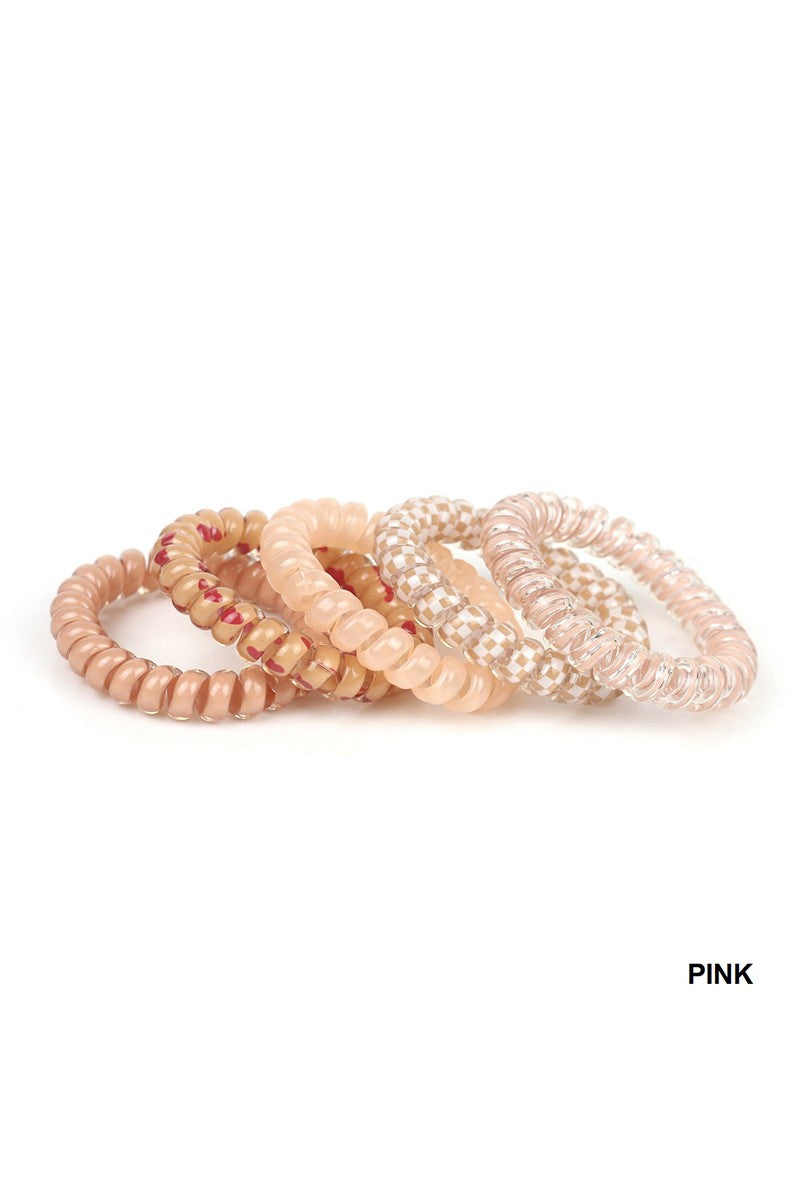 MIX OF 5, SOLID FLOWER CHECKER HAIR COIL TIES
