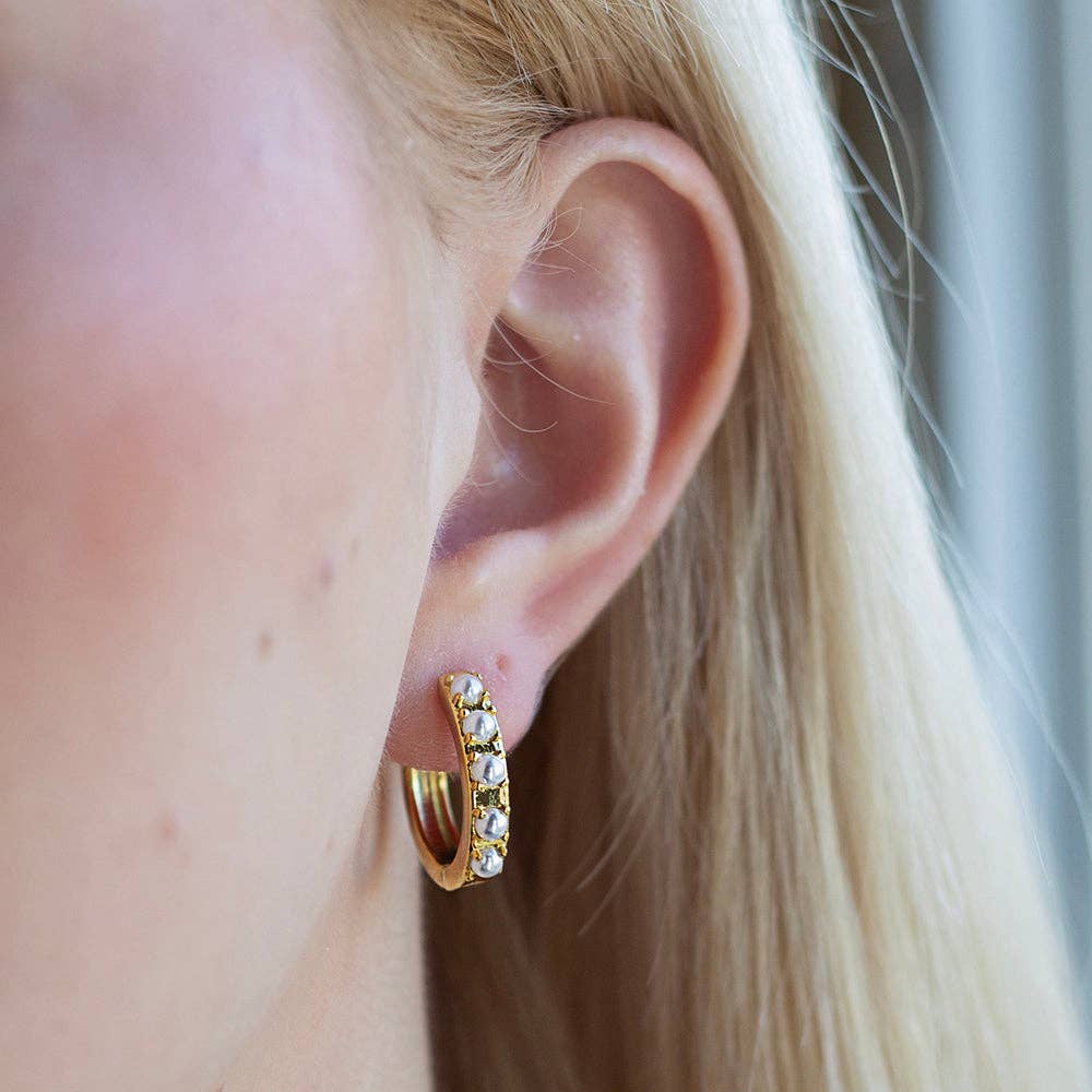 GILDED GOLD PEARL HOOPS