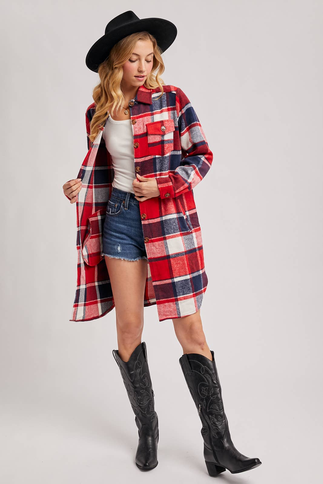 Bluivy - FLANNEL PLAID LONGLINE SHACKET: GREEN PLAID / S