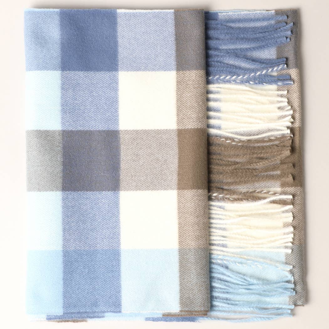 Fashion City - Cashmere Feel Plaid Pattern Scarf - Fringed Edges: SW-18 / ONE SIZE