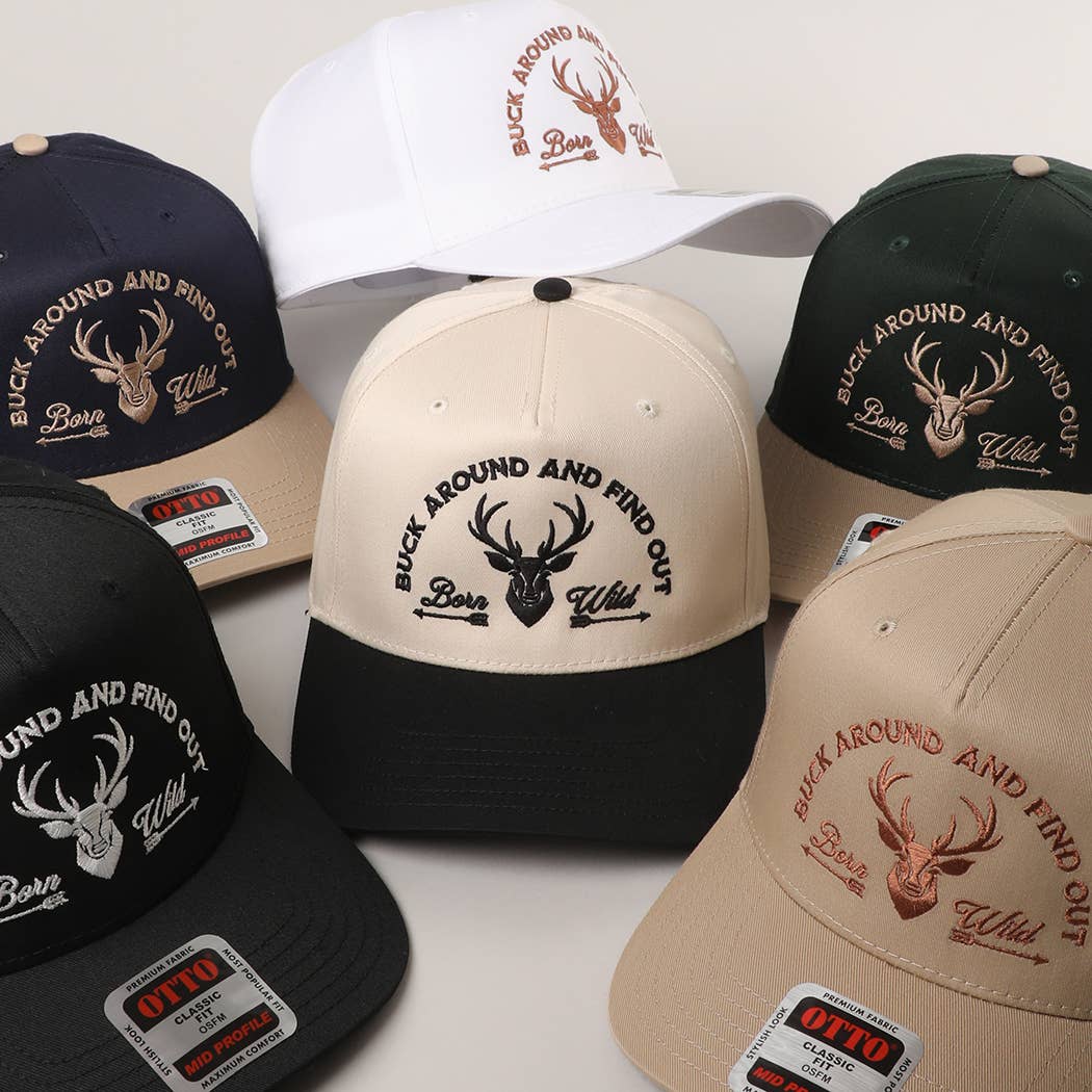 BUCK AROUND AND FIND OUT EMBROIDERED TRUCKER HAT