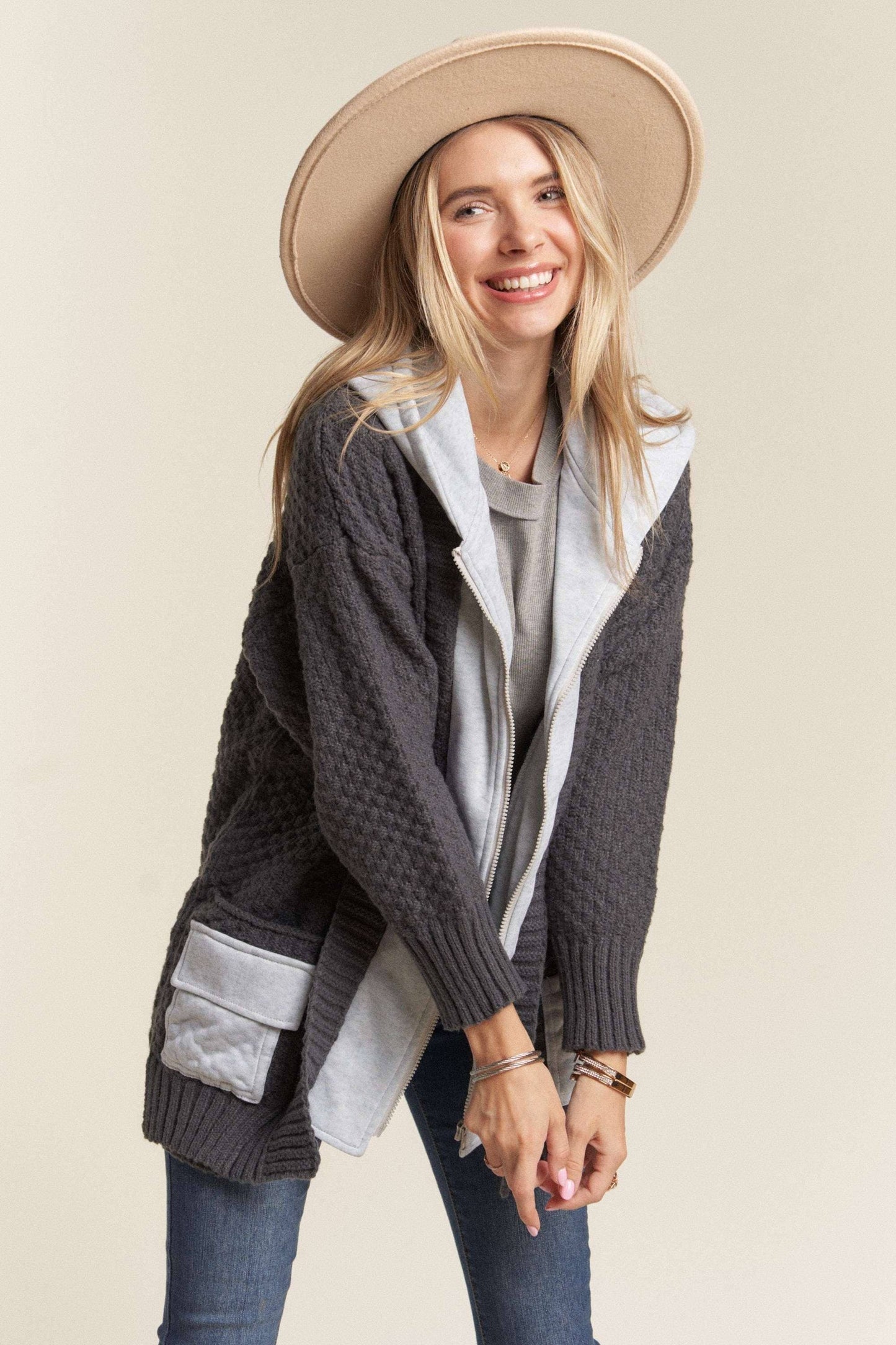CHARCOAL ZIP UP HOODIE JACKET