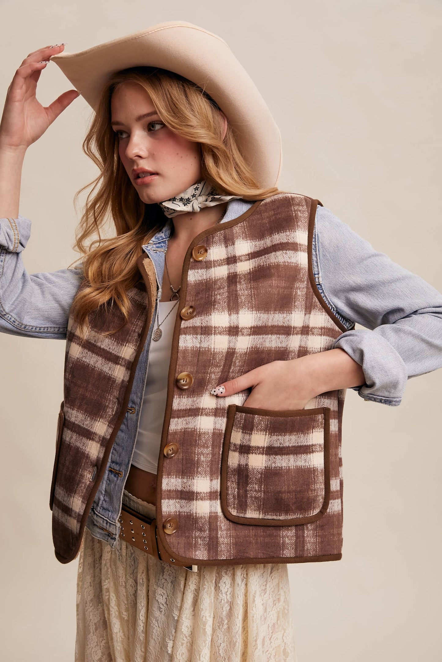 REVERSIBLE PLAID SHERPA VEST