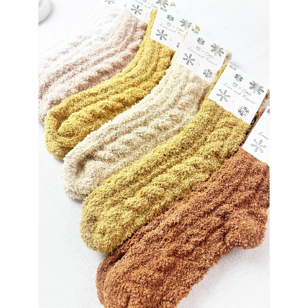 Love and Repeat - Neutral Tone Solid Cable Pattern Cozy Socks: MIX COLOR / ONE(12)