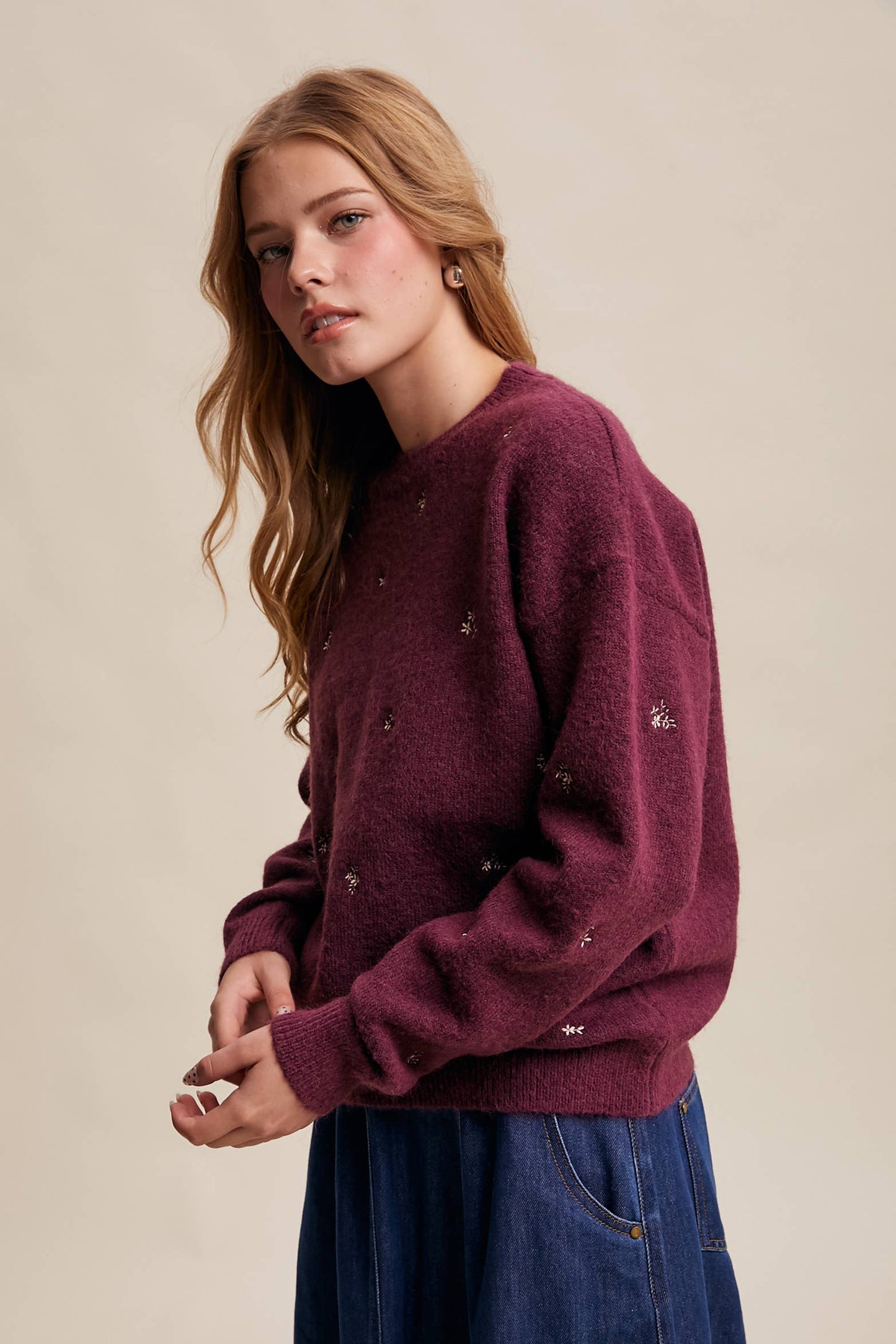 EMBROIDERED DOT KNIT SWEATER