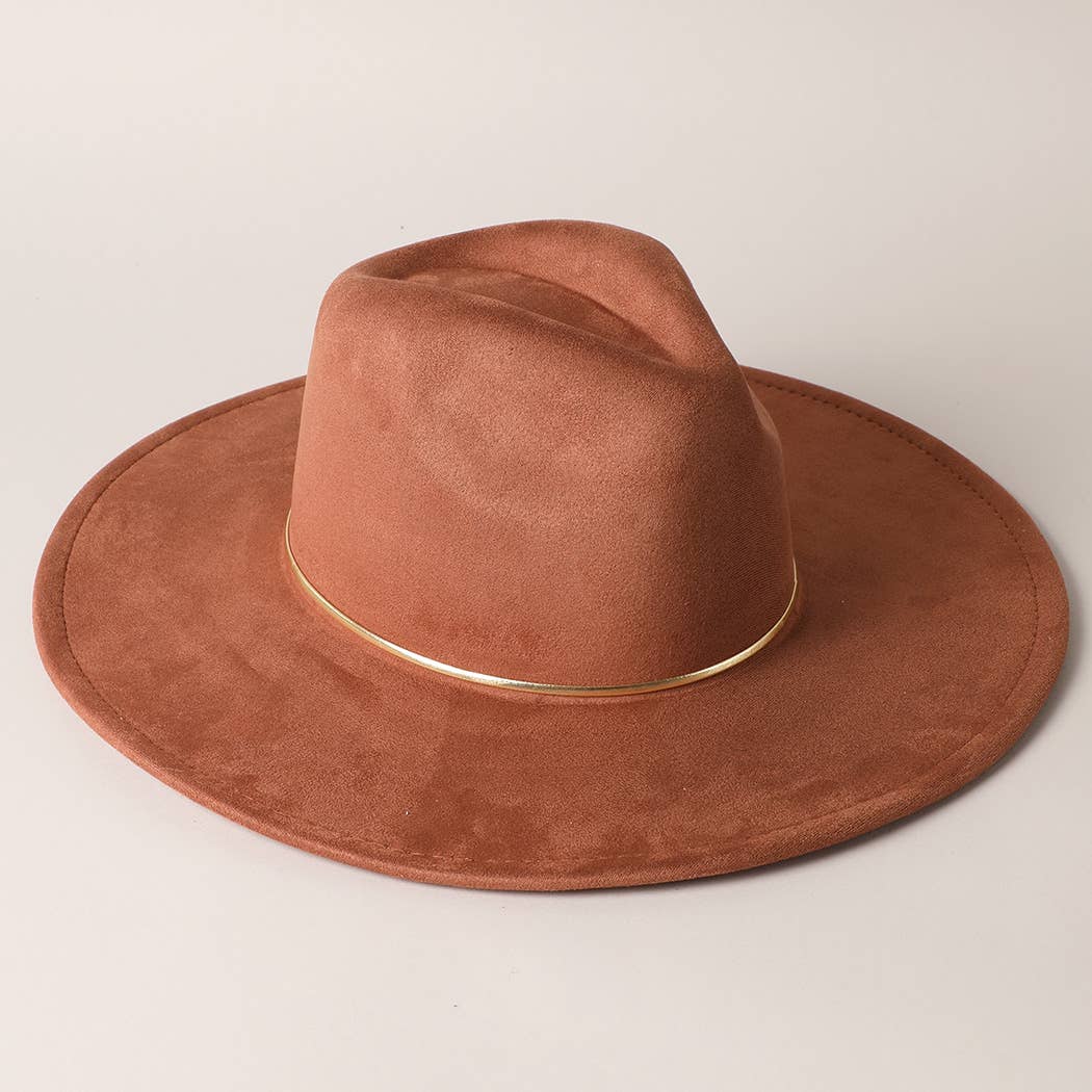 GOLD FELT WIDE BRIM SUEDE FEDORA HAT