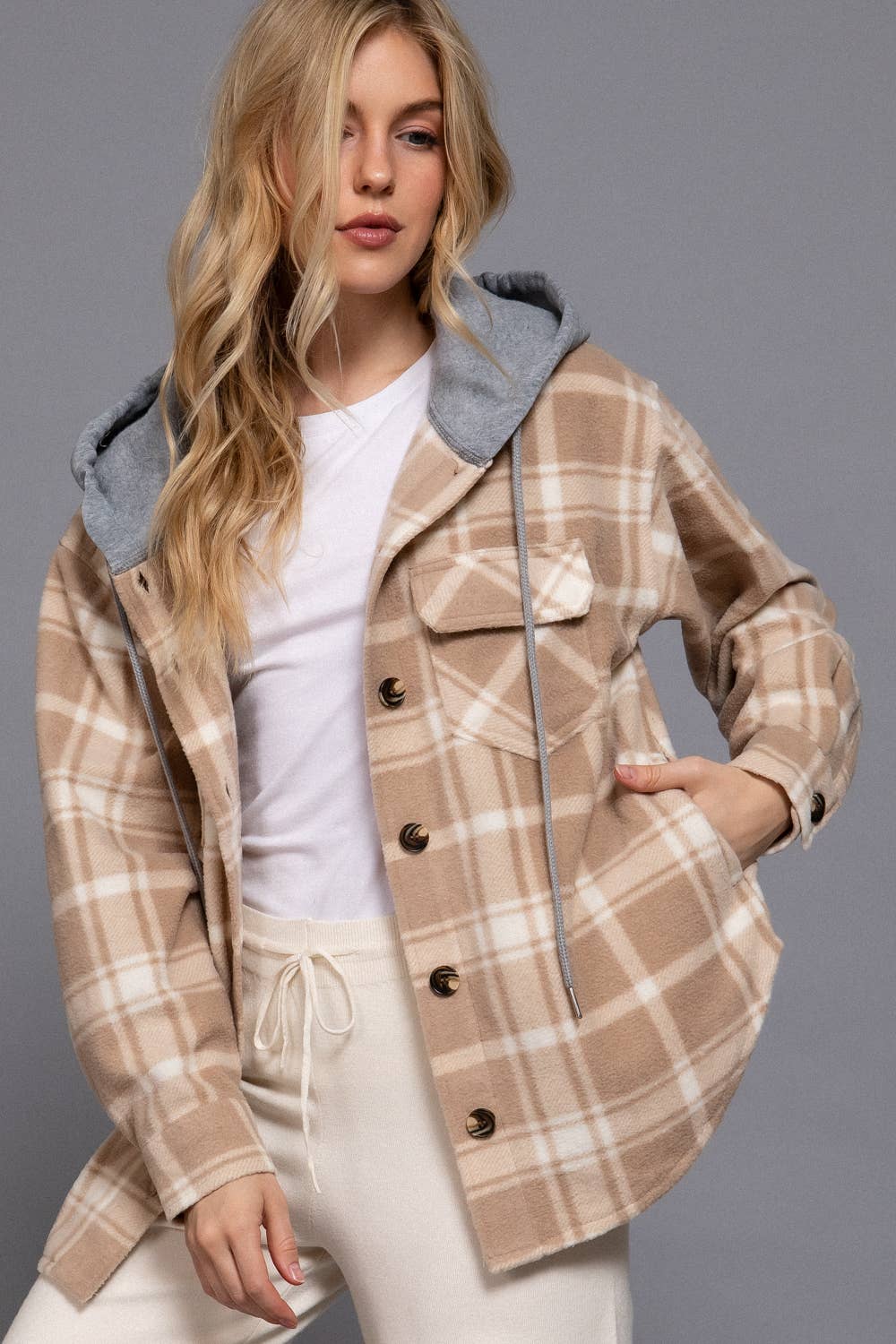 DARCY PLAID BUTTON DOWN WITH HOODIE