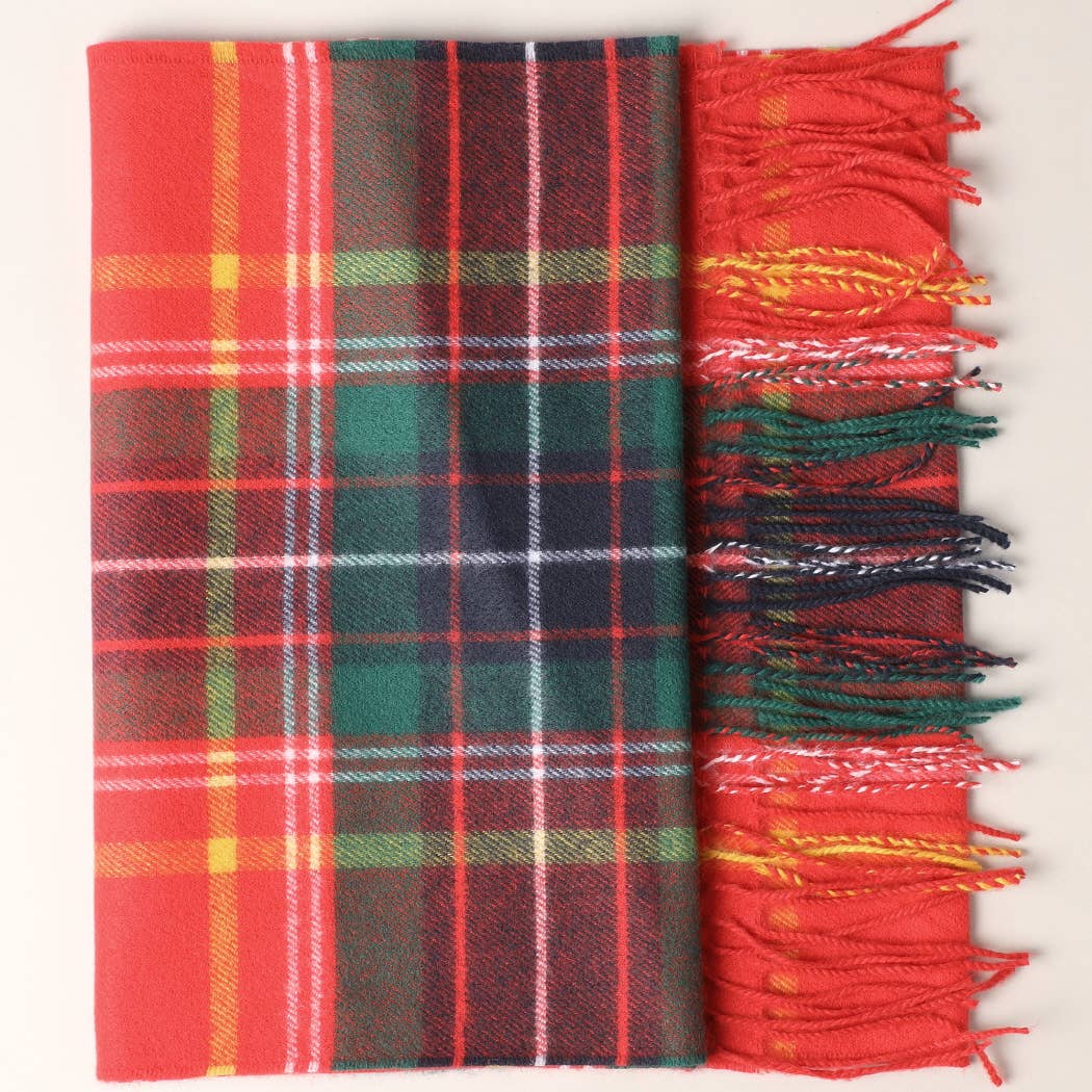 Fashion City - Cashmere Feel Plaid Pattern Scarf - Fringed Edges: SW-18 / ONE SIZE
