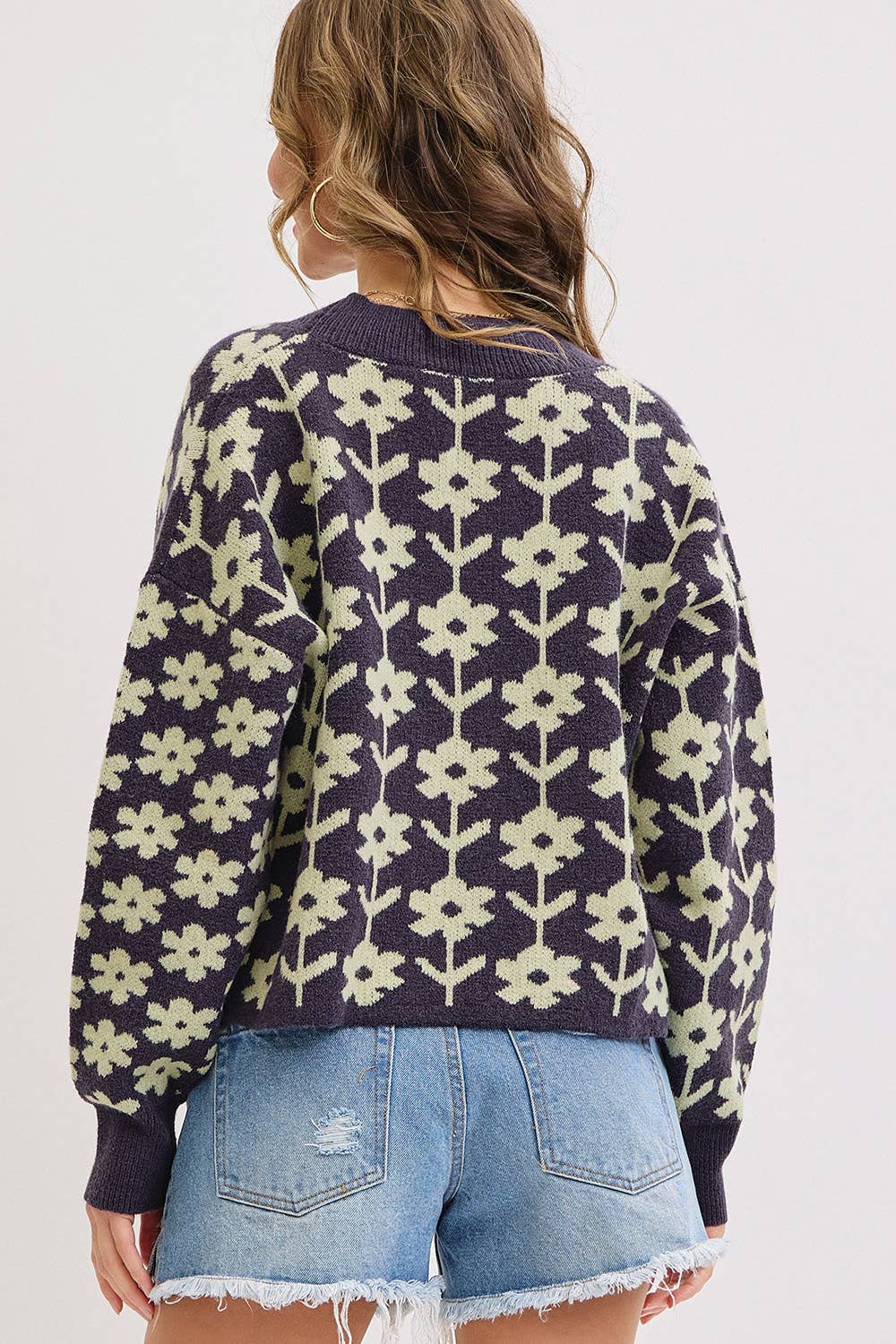 COZY PLAYFUL CASUAL FLORAL PRINT SWEATER KNIT CARDIGAN