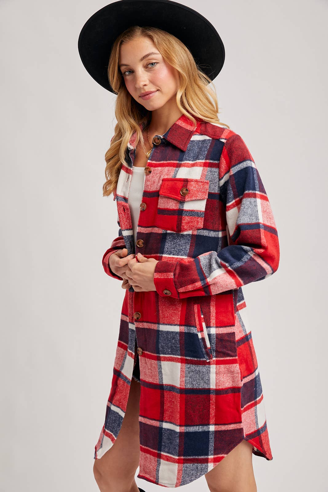 Bluivy - FLANNEL PLAID LONGLINE SHACKET: GREEN PLAID / L