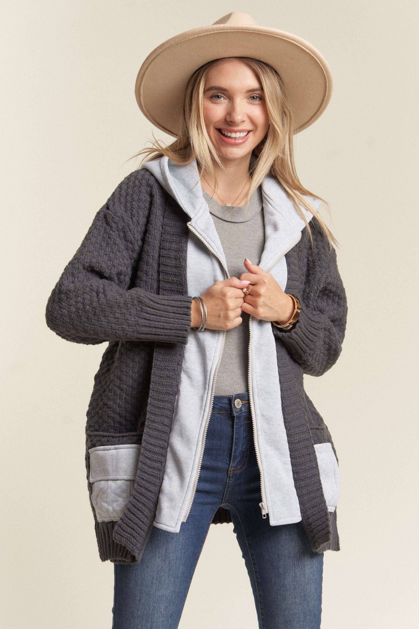 CHARCOAL ZIP UP HOODIE JACKET