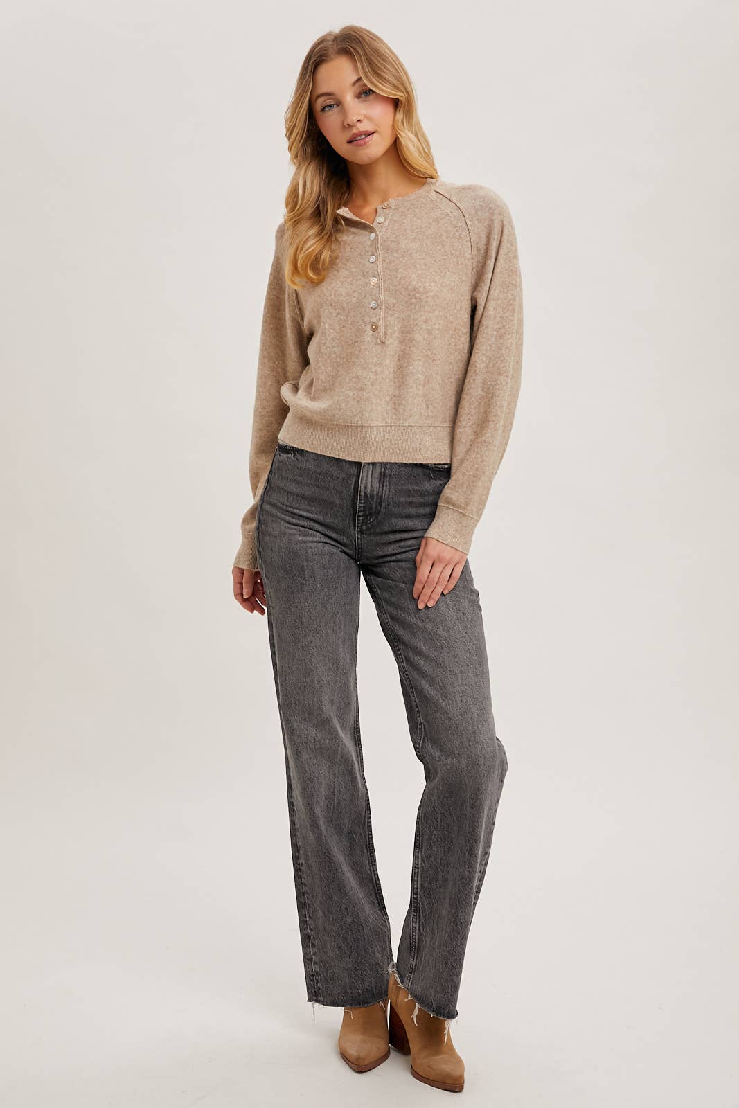 Bluivy - HALF-BUTTON HENLEY KNIT SWEATER: HUNTER GREEN / L