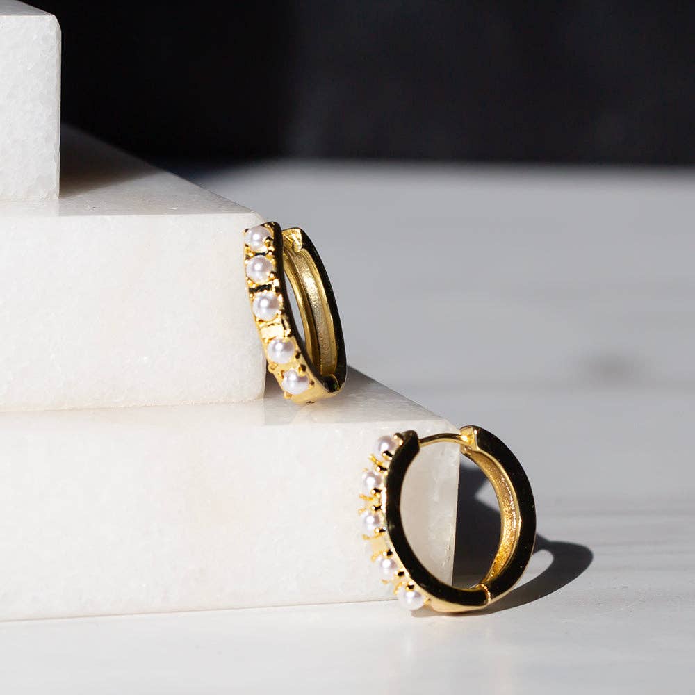 GILDED GOLD PEARL HOOPS