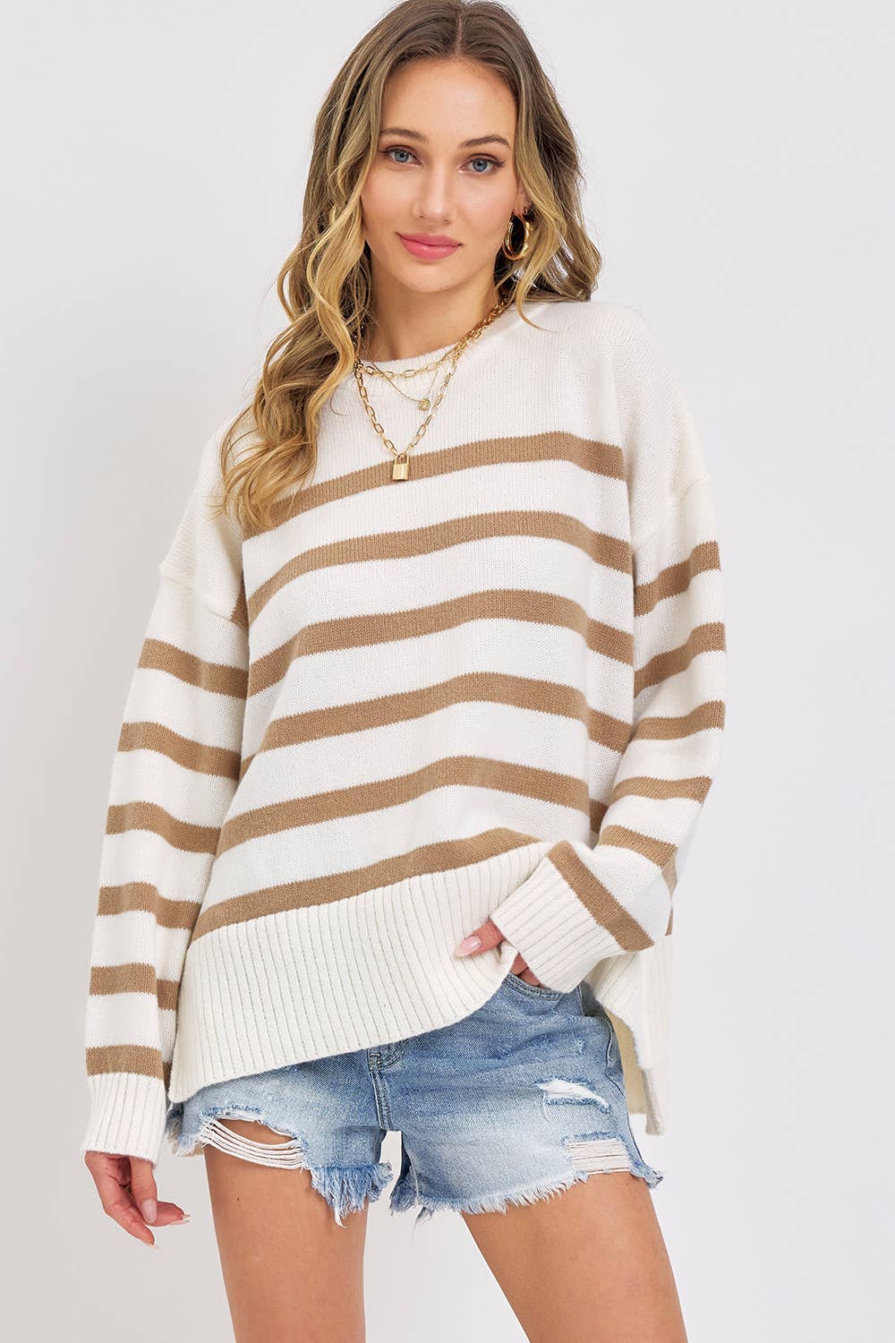 PULLOVER STRIPED OVERSIZE KNIT SWEATER