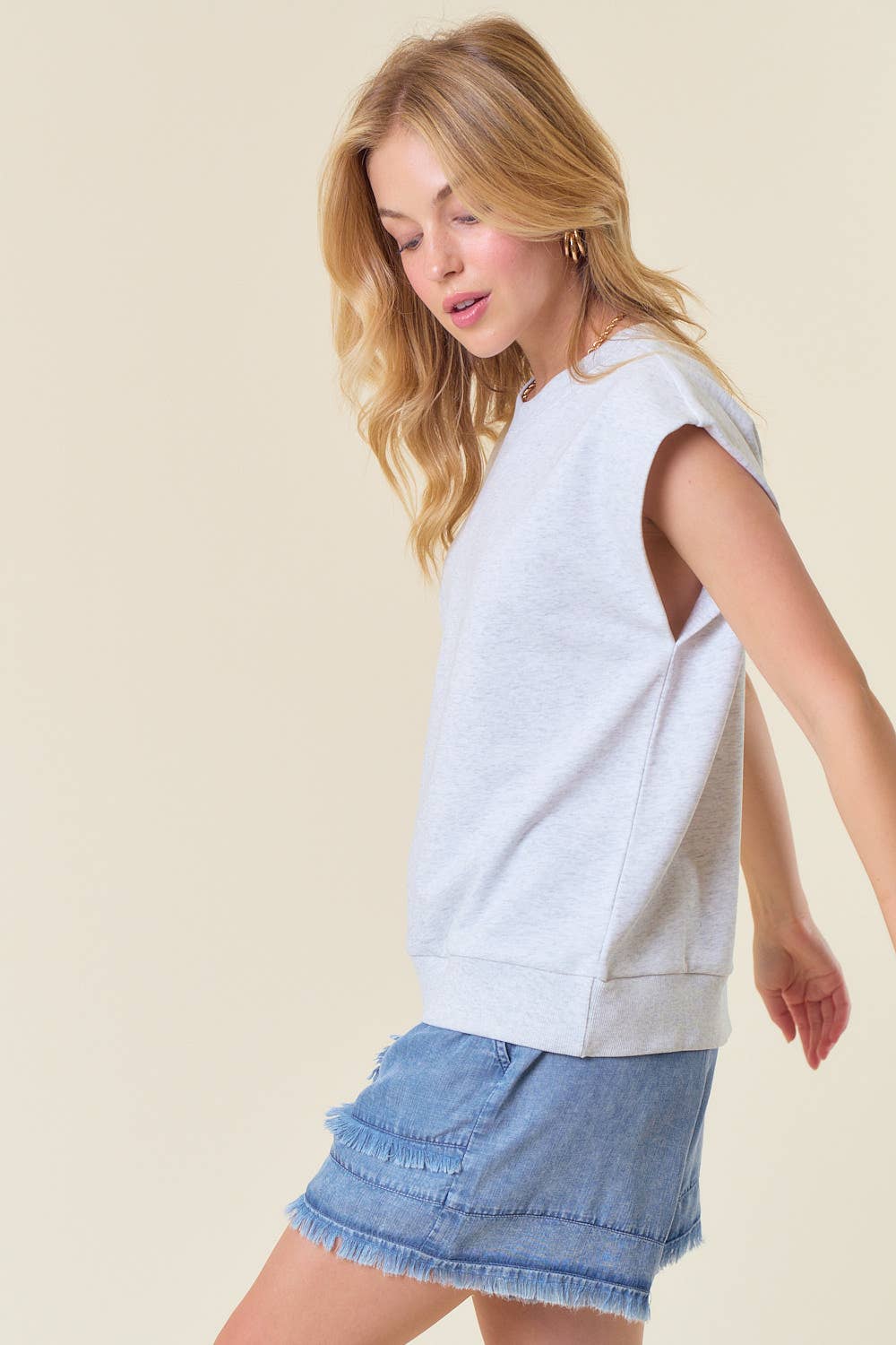 COTTON FRENCH TERRY CREW NECK MUSCLE SWEATSHIRT