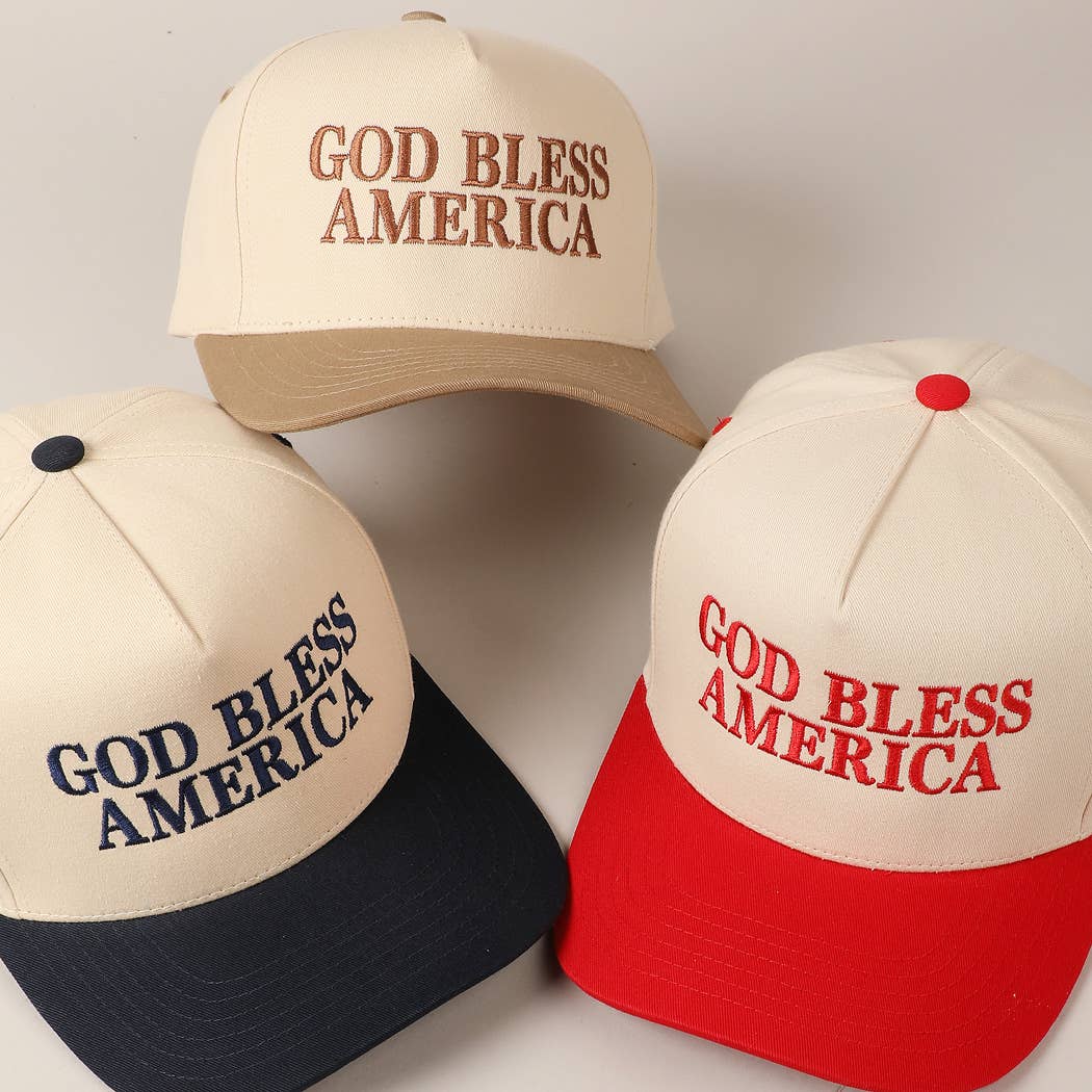GOD BLESS AMERICA EMBROIDERED TWO TONE CAP