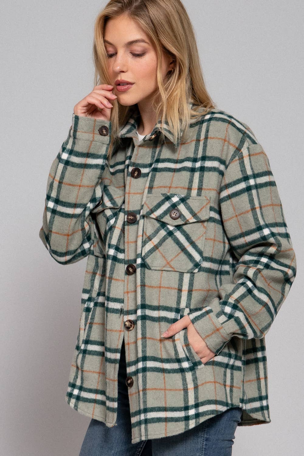 LONG SLEEVE WOOL BLEND PLAIF BUTTON DOWN