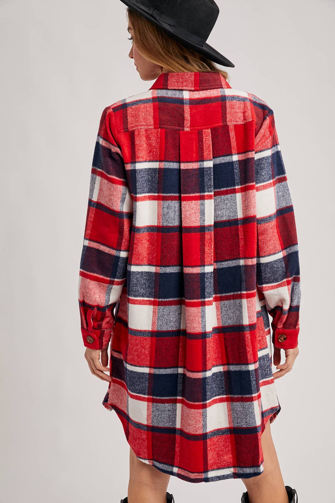 Bluivy - FLANNEL PLAID LONGLINE SHACKET: GREEN PLAID / M