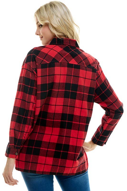 RED WOMEN'S OVERSIZED PLAID SHIRT