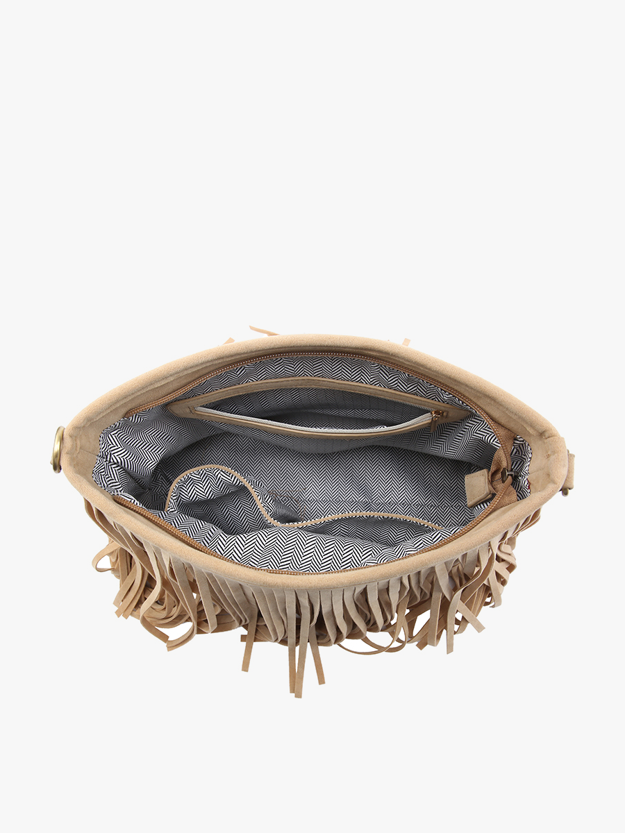 SADIE SUEDE FRINGE CROSSBODY WITH GUITER STRAP