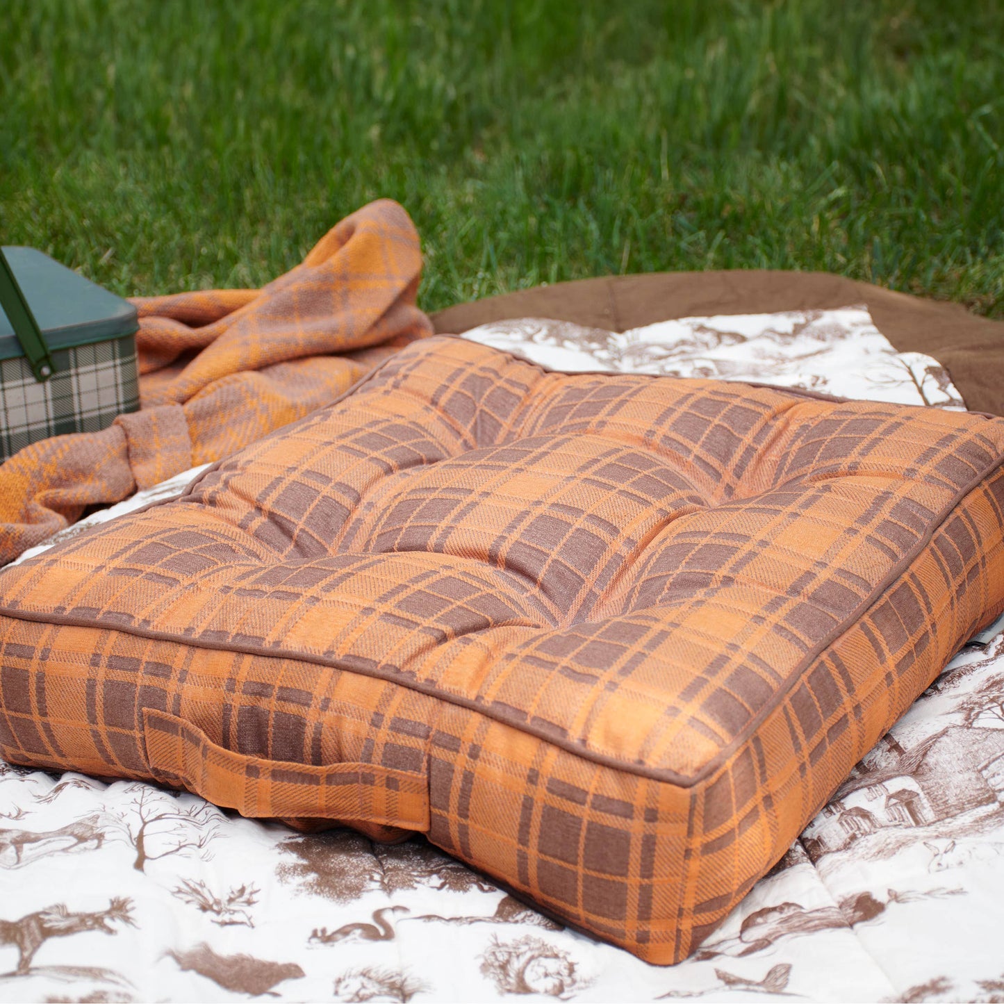Primitives by Kathy - Orange Tartan Floor Pillow