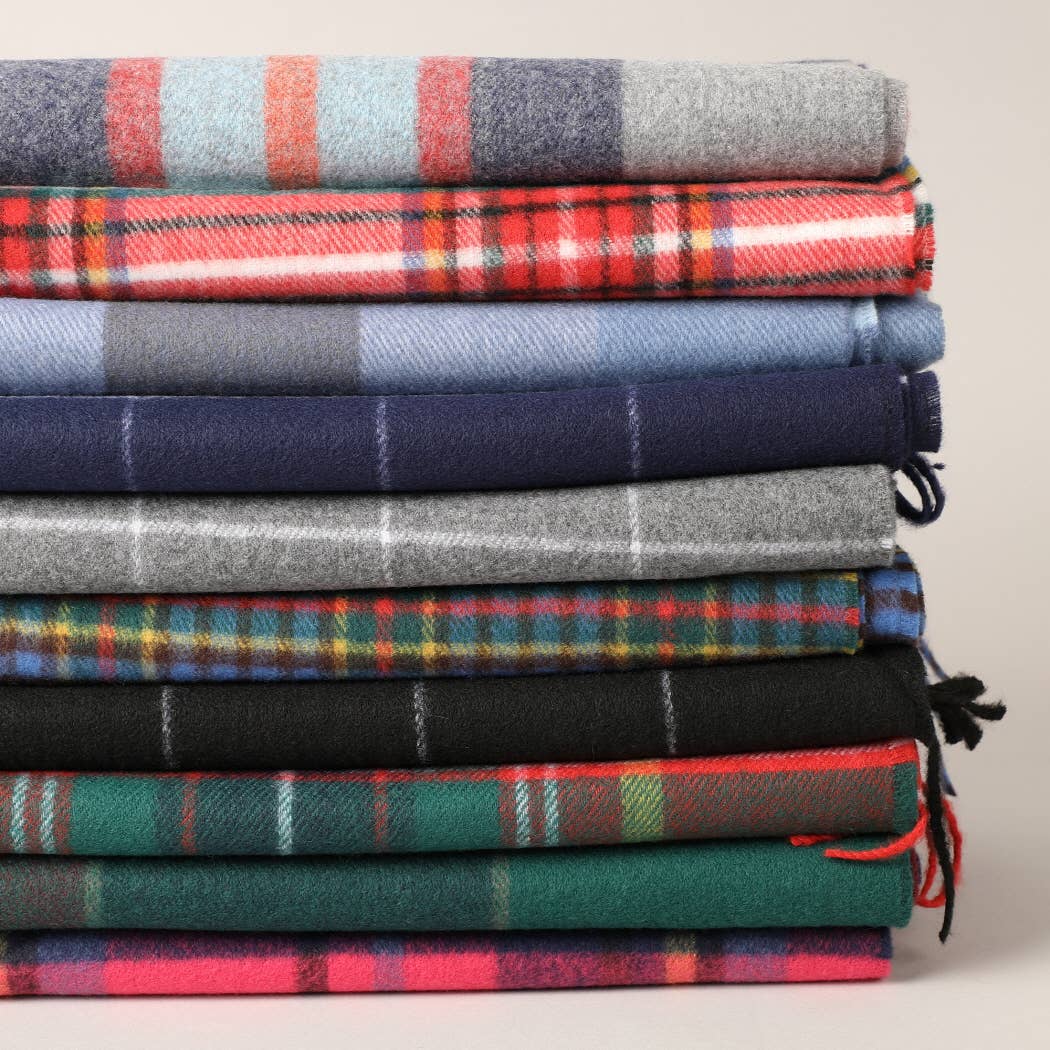 Fashion City - Cashmere Feel Plaid Pattern Scarf - Fringed Edges: SW-18 / ONE SIZE