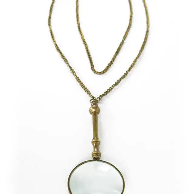 Vagabond Vintage - Antiqued Brass Small Magnifying Lens with Long Chain