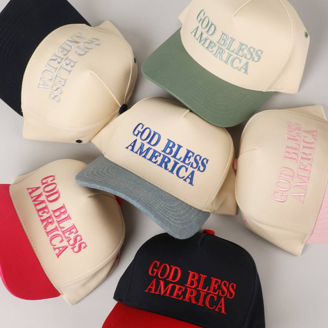 GOD BLESS AMERICA EMBROIDERED TWO TONE CAP