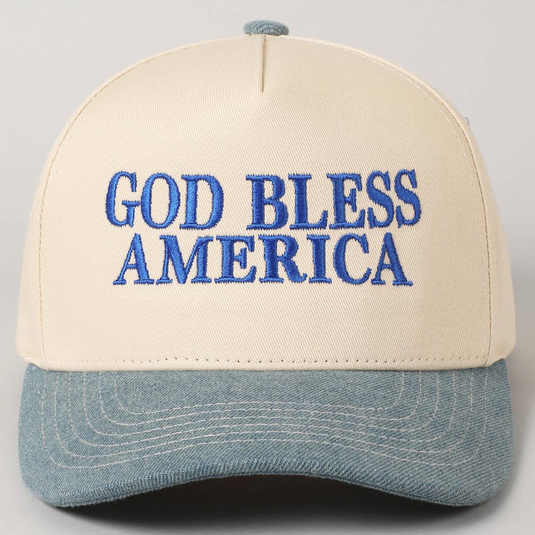 GOD BLESS AMERICA EMBROIDERED TWO TONE CAP